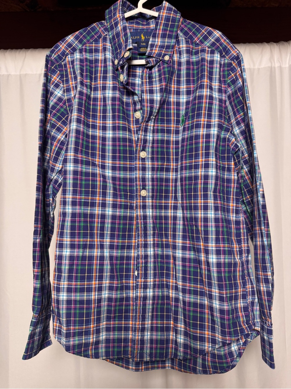 Ralph Lauren Shirt Boys Small 8 Blue Purple Plaid Button Down Long Sleeve Cotton